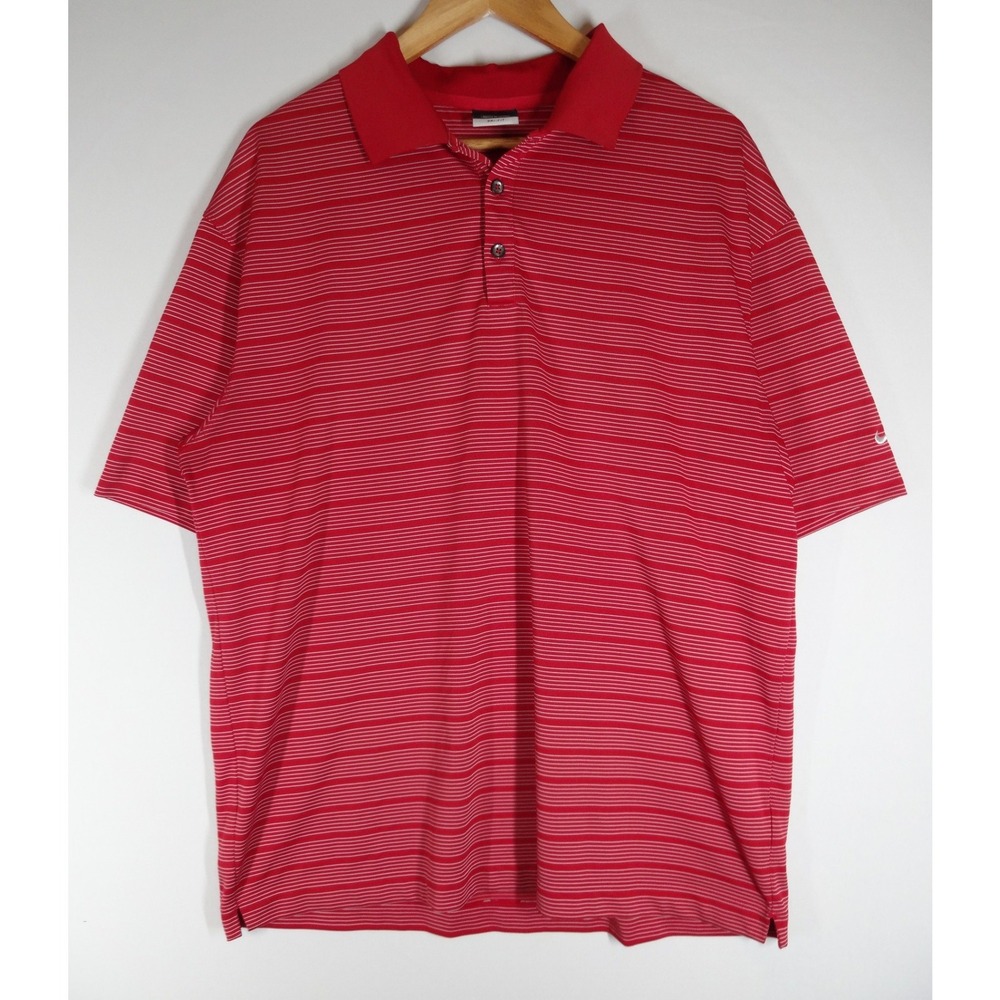 Nike Golf Polo Shirt Mens XL Red Striped Dri-FIT Short Sleeve Athletic Sporty